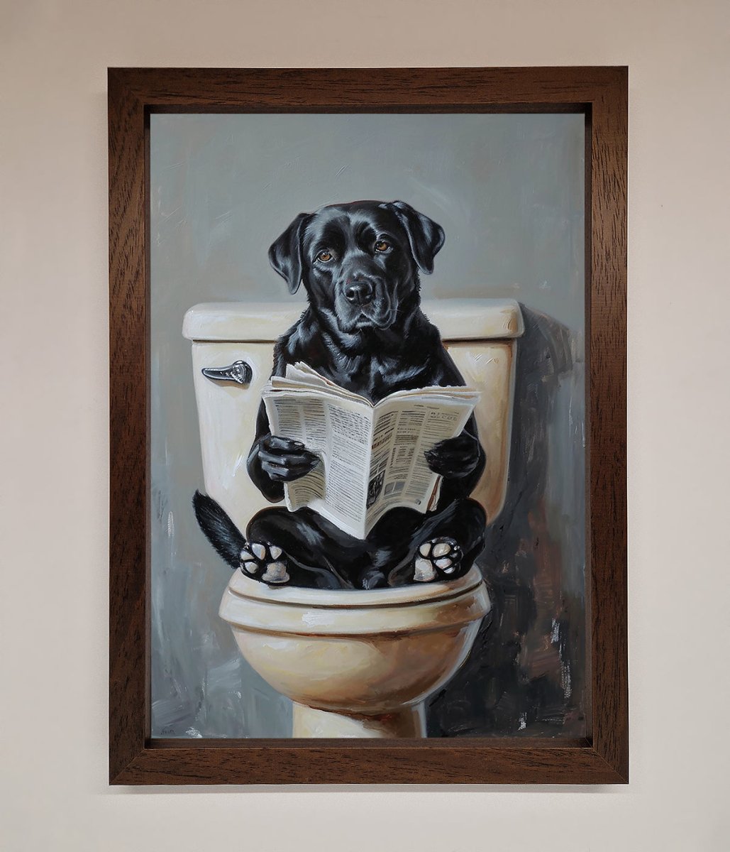 Black Lab On The Toilet Framed Poster - Zestio