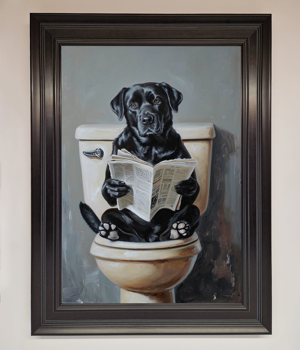 Black Lab On The Toilet Framed Poster - Zestio