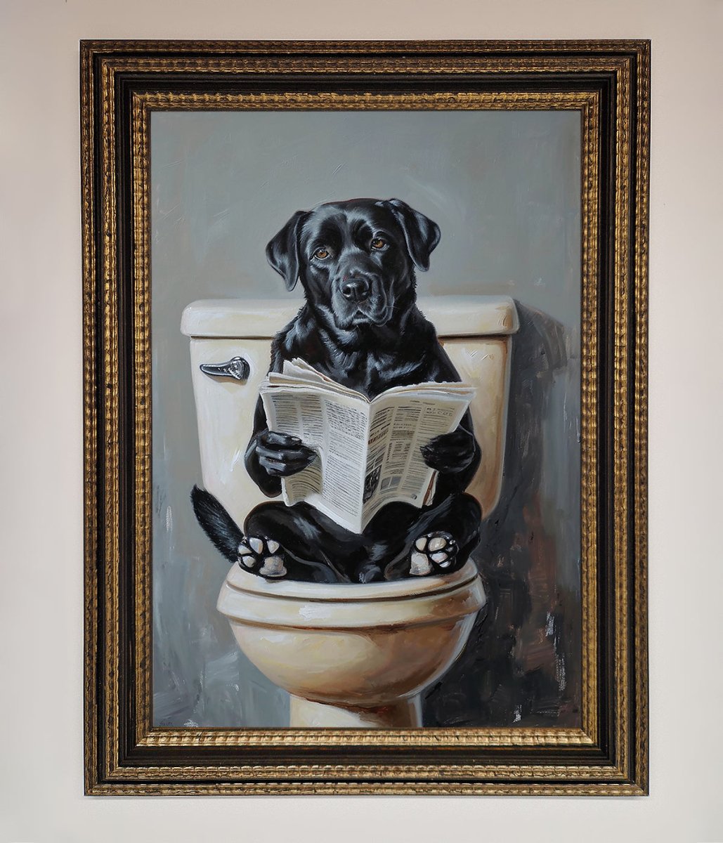 Black Lab On The Toilet Framed Poster - Zestio