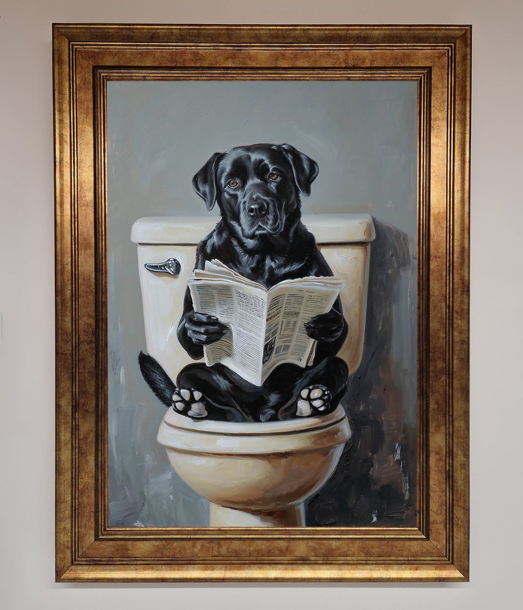 Black Lab On The Toilet Framed Poster - Zestio