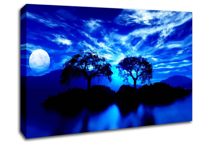 Blue Twin Island Moon Canvas Wall Art - Zestio