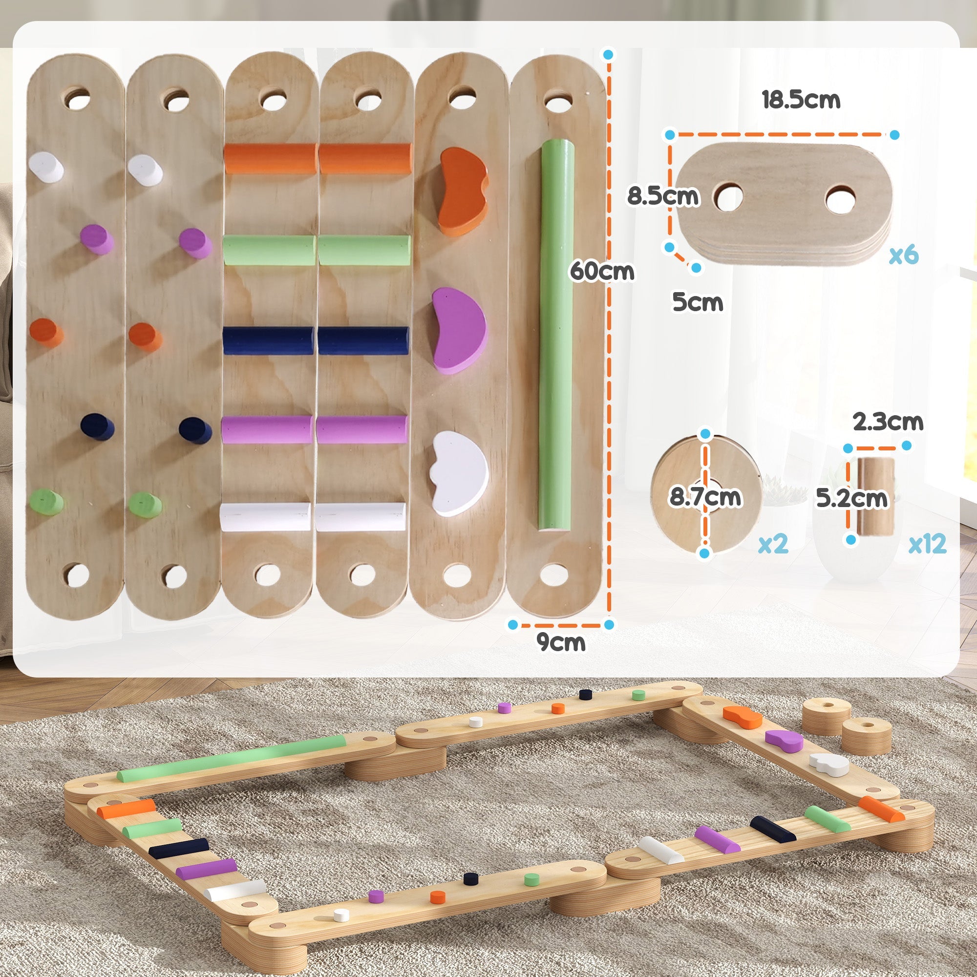 AIYAPLAY Wooden Balance Beam for Kids 3-8 Years Indoor Outdoor Use