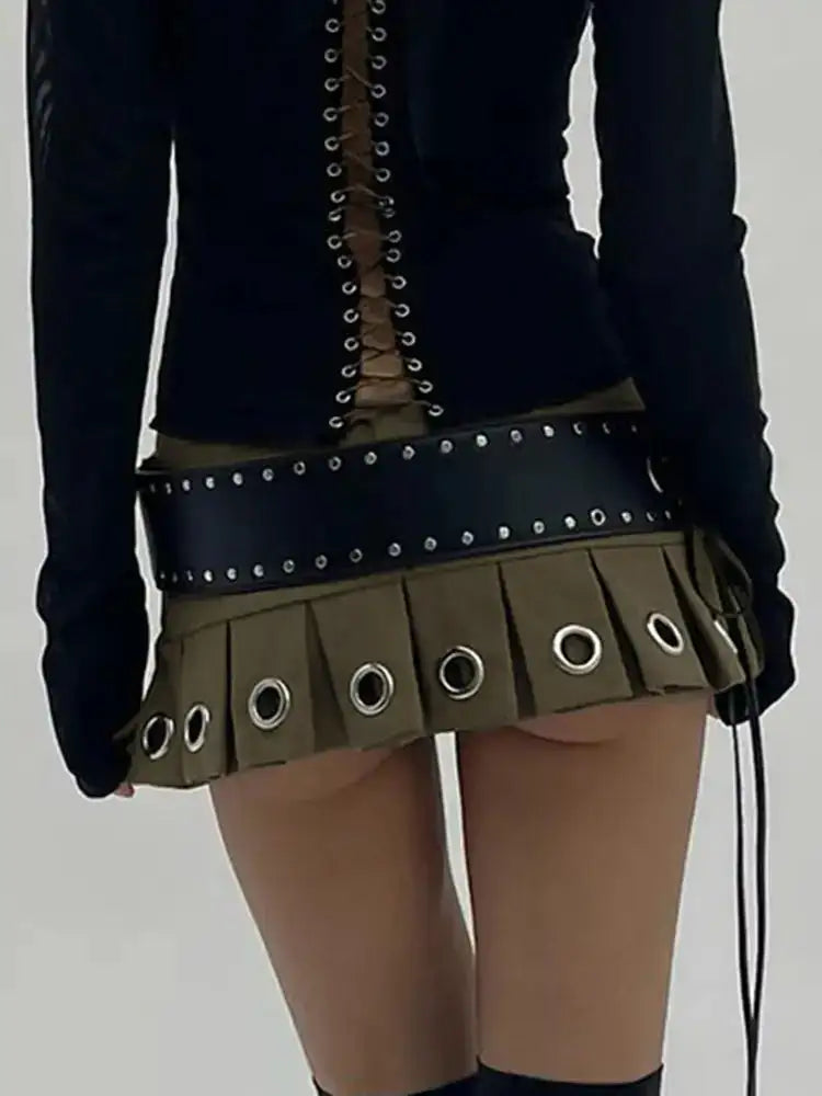 Chic Women's Mini Pleated Skirt with PU Belt - Stylish Flirty Design in Vibrant Colours