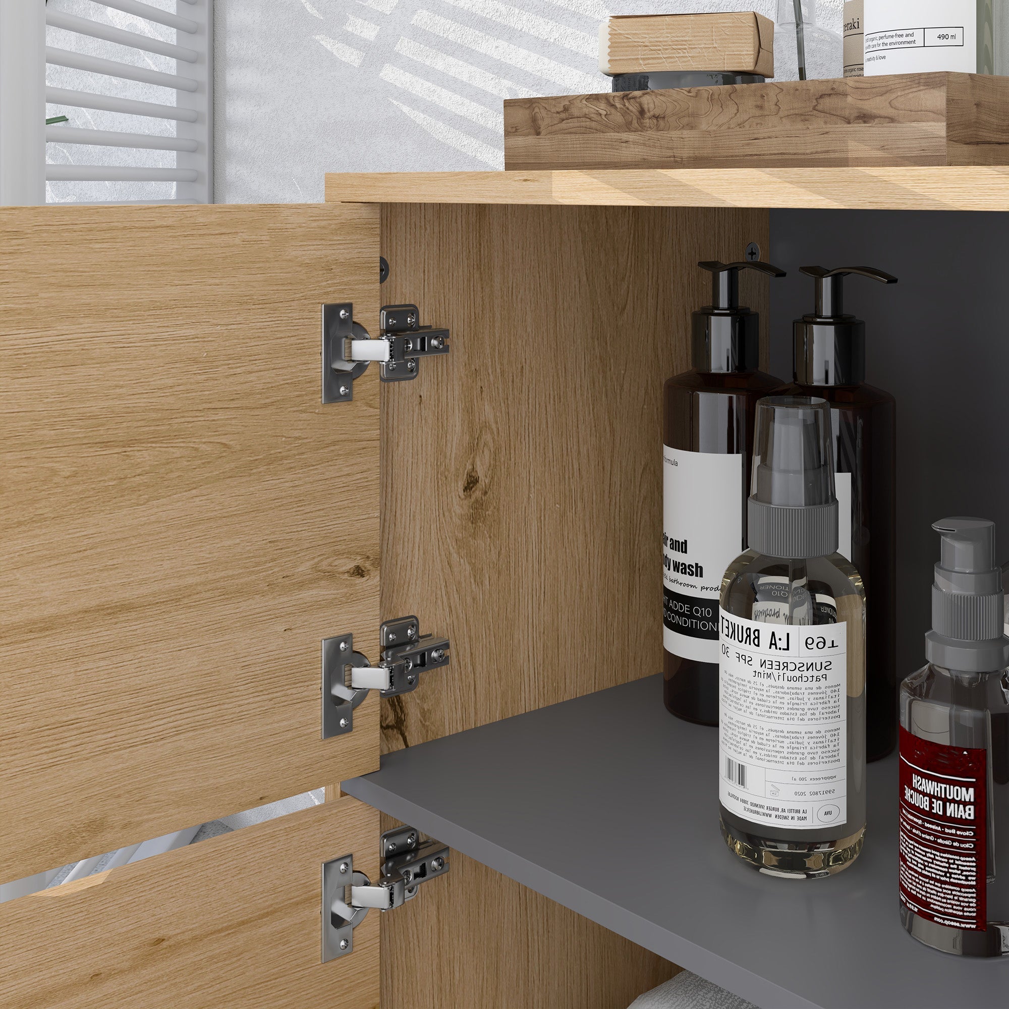 HOMCOM Bathroom Storage Cabinet with Open Compartments and Double Doors
