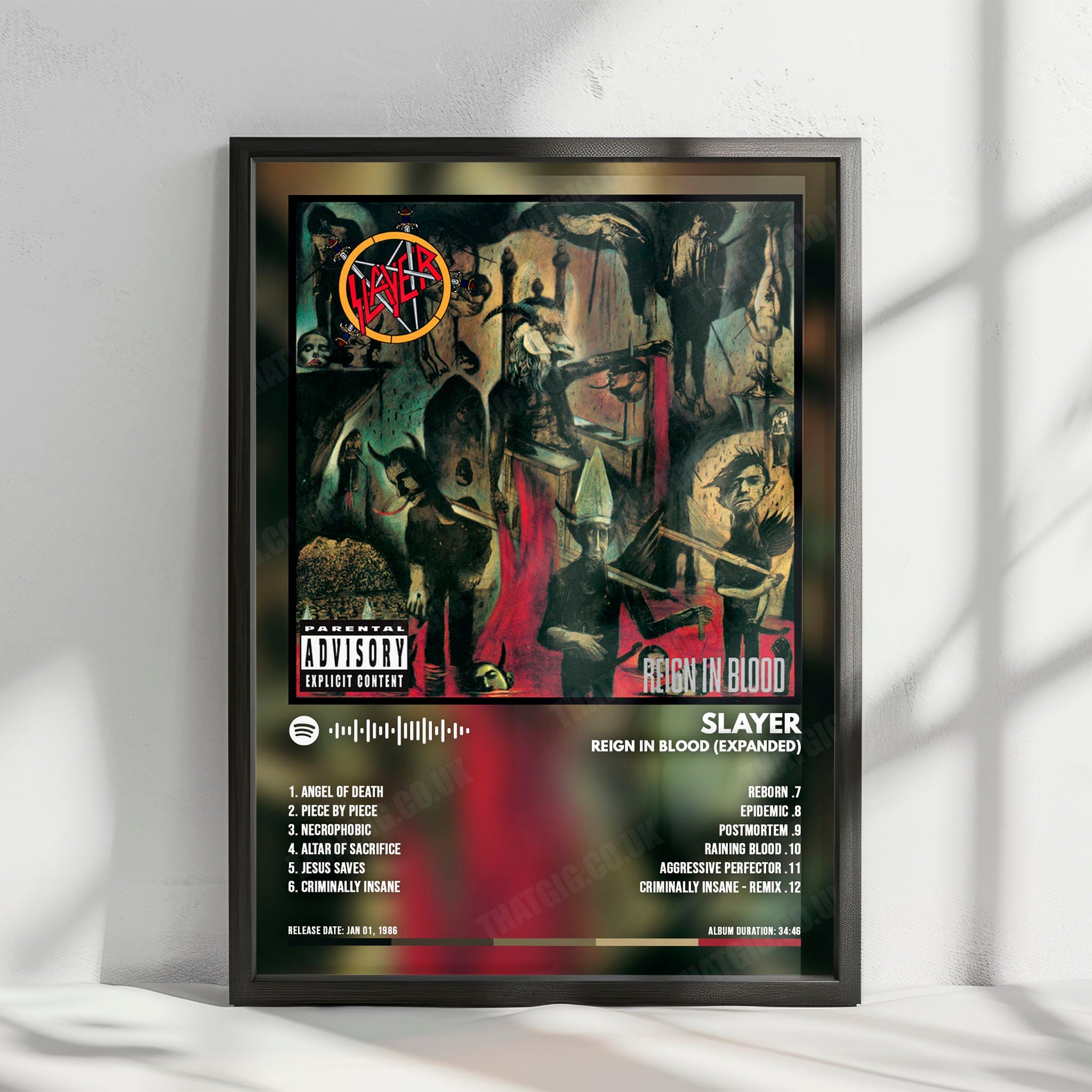 Slayer "Reign in Blood  " Album Cover Poster - with Complete Tracklist
