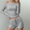 Women's Casual Long-sleeve Top Low-rise Button-front Hip-hugging Hot Pants