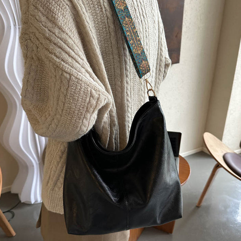Women's Shoulder Bag With Ethnic Style Wide Shoulder Strap Ins Large Capacity Bucket Crossbody Bags Fashion Handbag