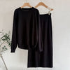 Women's Wear AutumnWinter Solid Color Simple Long-Sleeve Fashionable Casual Knitted Set