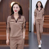 Casual Suit Women's Fashionable Stylish V-neck Slimming Long-sleeved Wide-leg Pants