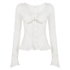 Sweet And Spicy Style With A U-neck And Ruffled Hem, Long-sleeved Design