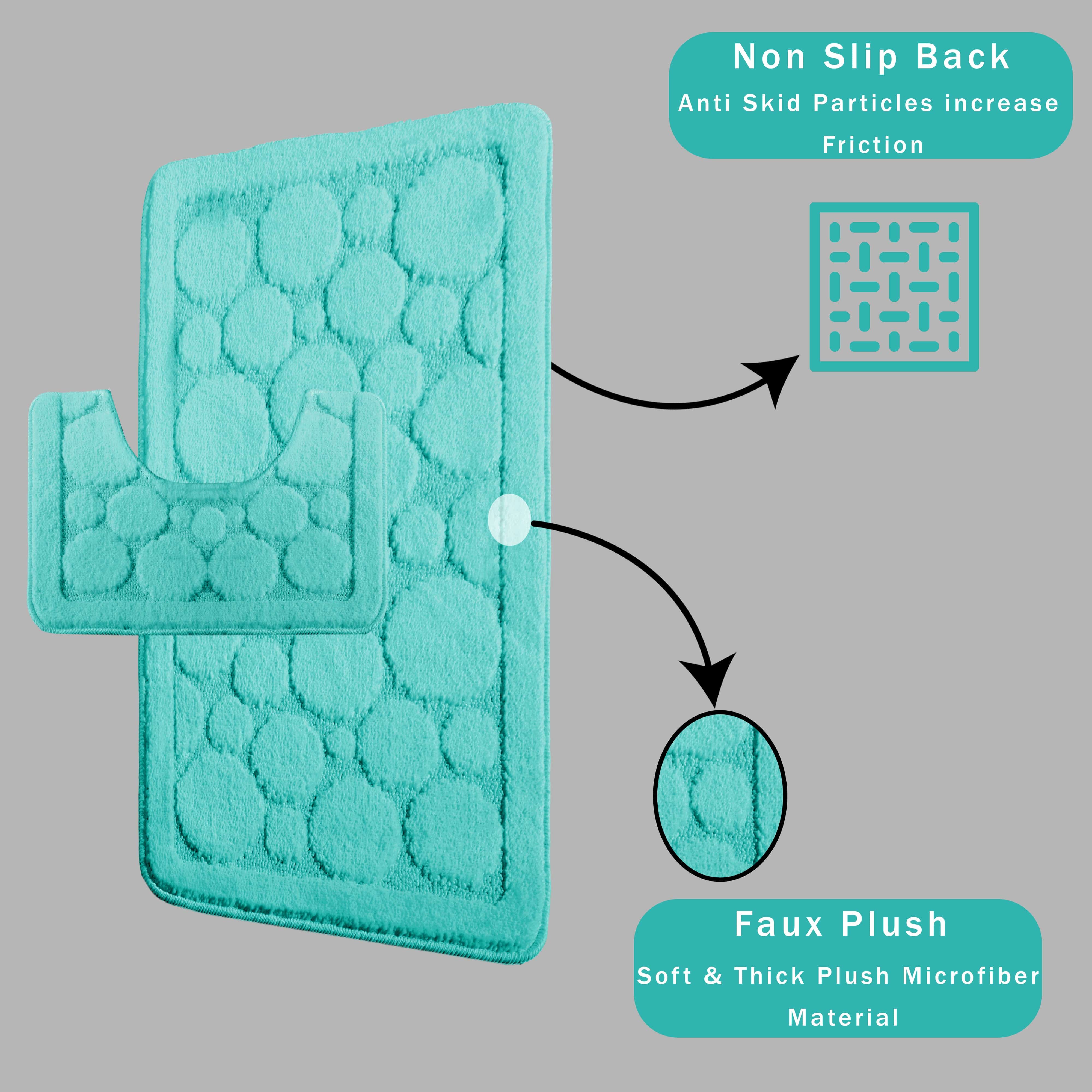 OLIVIA ROCCO Cali Bubbles 2 Piece Duck Egg Bath Mat and Pedestal Set Non Slip Soft and Absorbent Bathroom Mats for Comfort and Safety