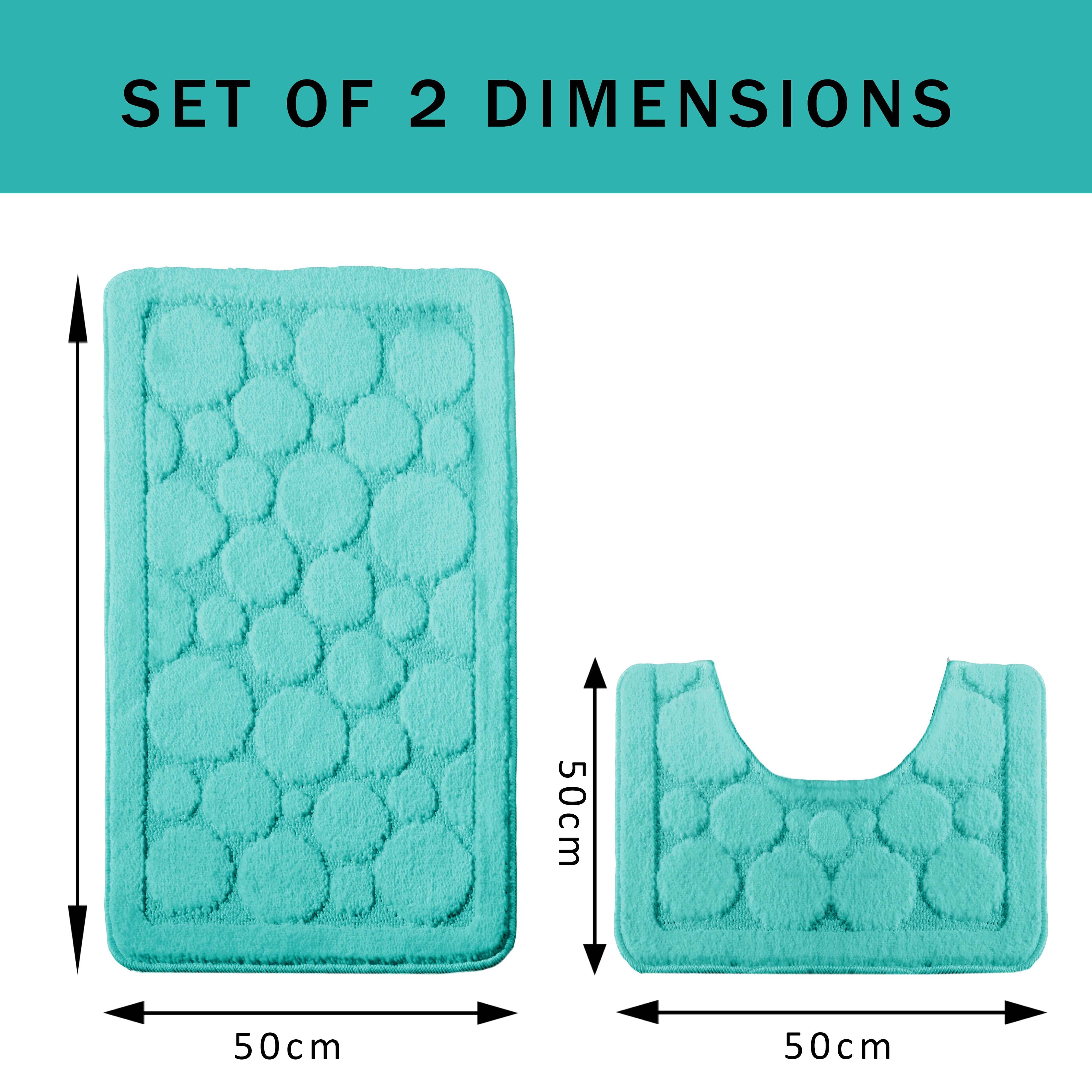 OLIVIA ROCCO Cali Bubbles 2 Piece Duck Egg Bath Mat and Pedestal Set Non Slip Soft and Absorbent Bathroom Mats for Comfort and Safety