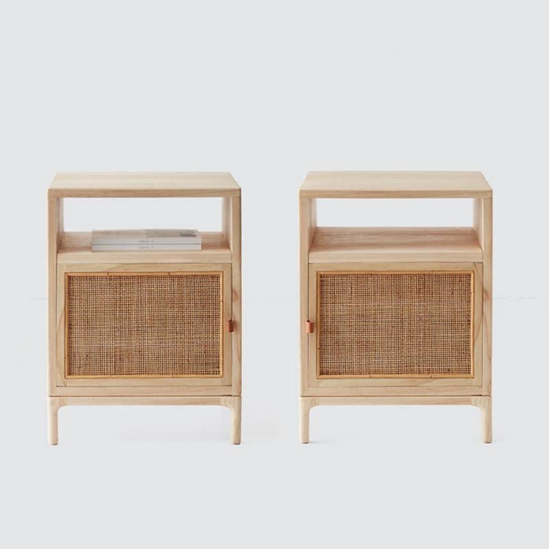 Cane Mini Side Table, Natural Rattan & Ash Esche Wood