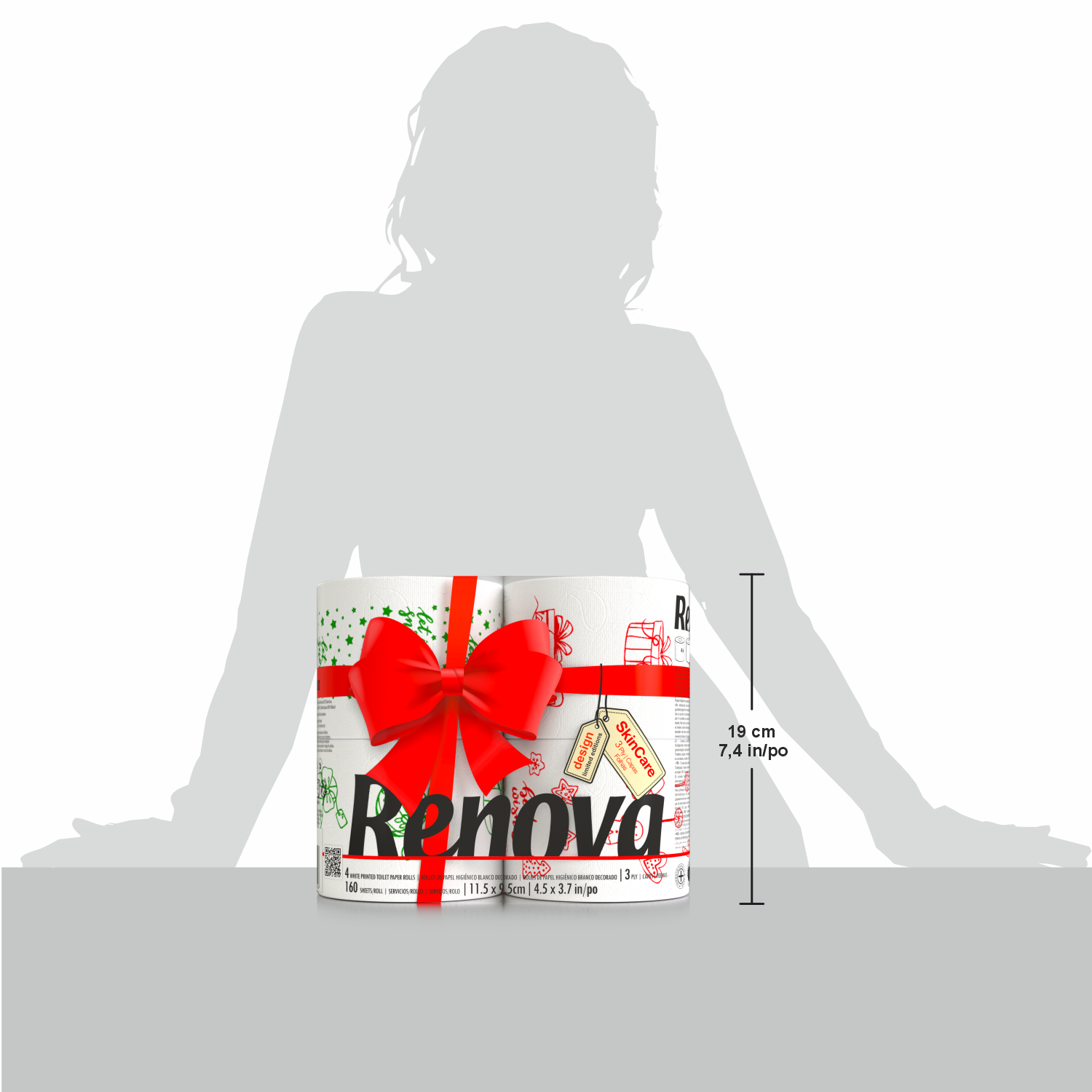 Renova Festive Christmas Toilet Rolls – Soft & Absorbent Holiday Tissue with Unique Illustrations | 4-Pack | 160 Sheets Per Roll
