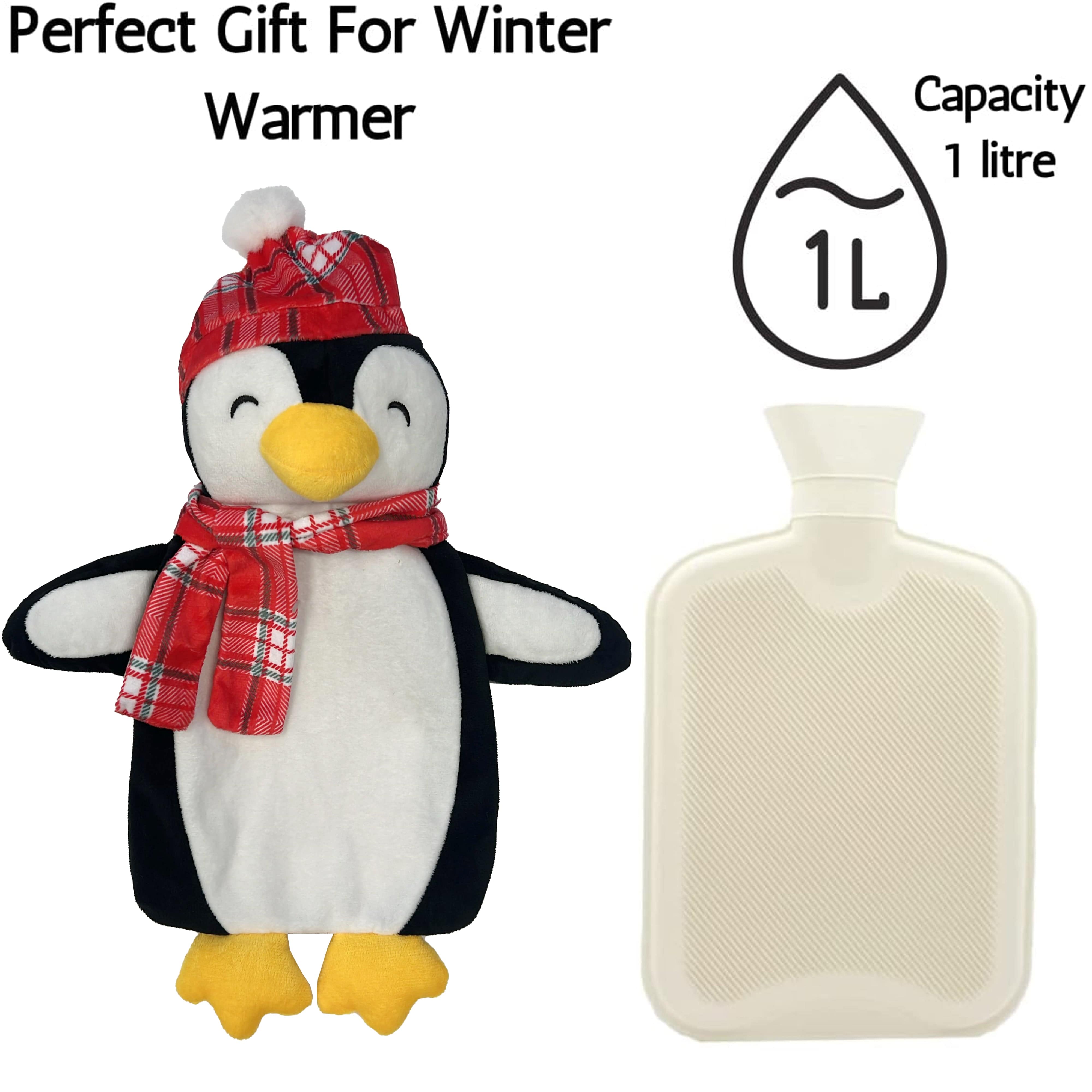 OLIVIA ROCCO Festive Penguin Christmas Hot Water Bottle 1L Natural Rubber With Cover UK Safe Tested Winter Gift For Adults And Kids