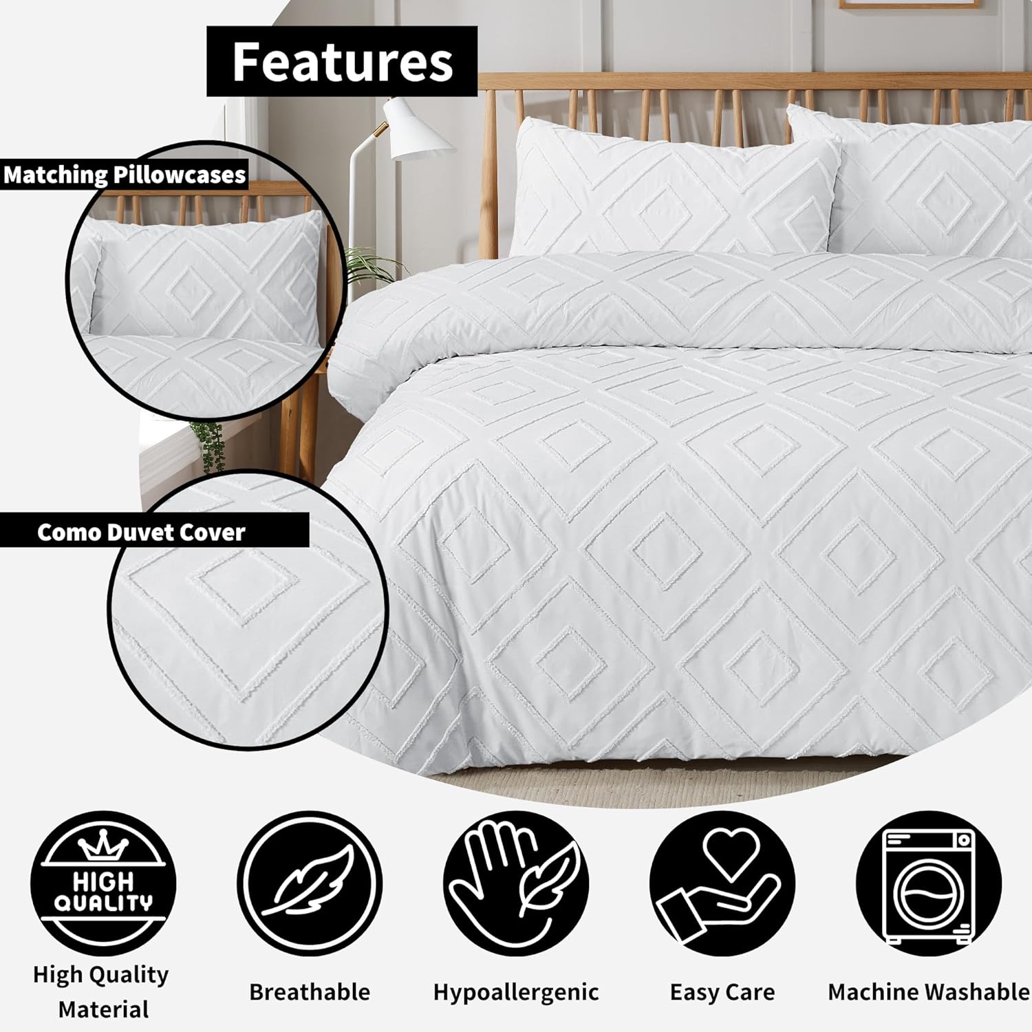 OLIVIA ROCCO Como Tufted Duvet Cover Set With Pillowcases Grey Natural White Easy Care Bedding Single Double King Sizes Durable Fabric