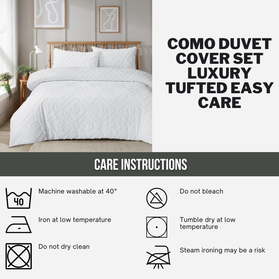 OLIVIA ROCCO Como Tufted Duvet Cover Set With Pillowcases Grey Natural White Easy Care Bedding Single Double King Sizes Durable Fabric