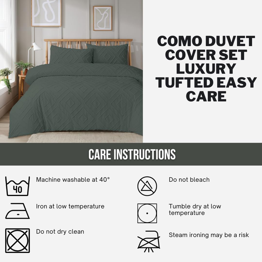 OLIVIA ROCCO Como Tufted Duvet Cover Set With Pillowcases Grey Natural White Easy Care Bedding Single Double King Sizes Durable Fabric