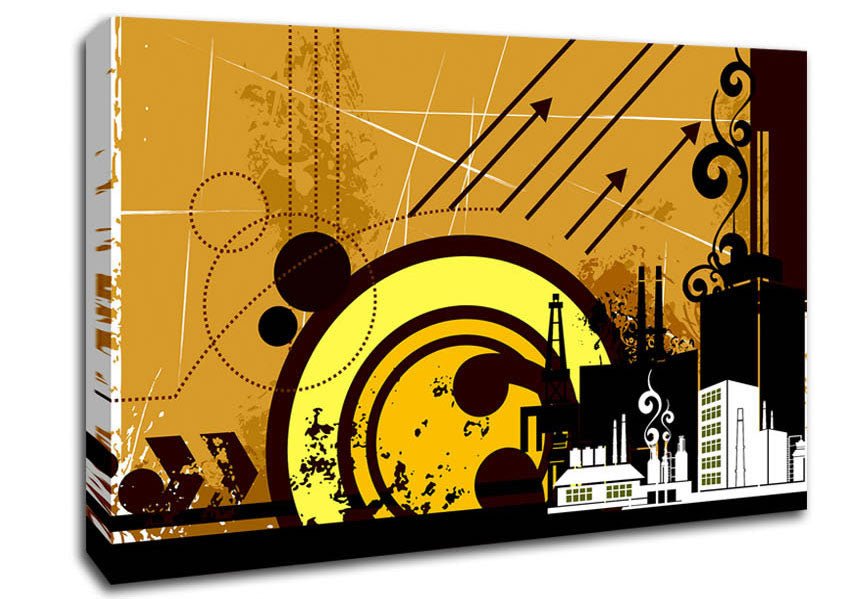 Contemporary City Sun Brown Canvas Wall Art - Zestio