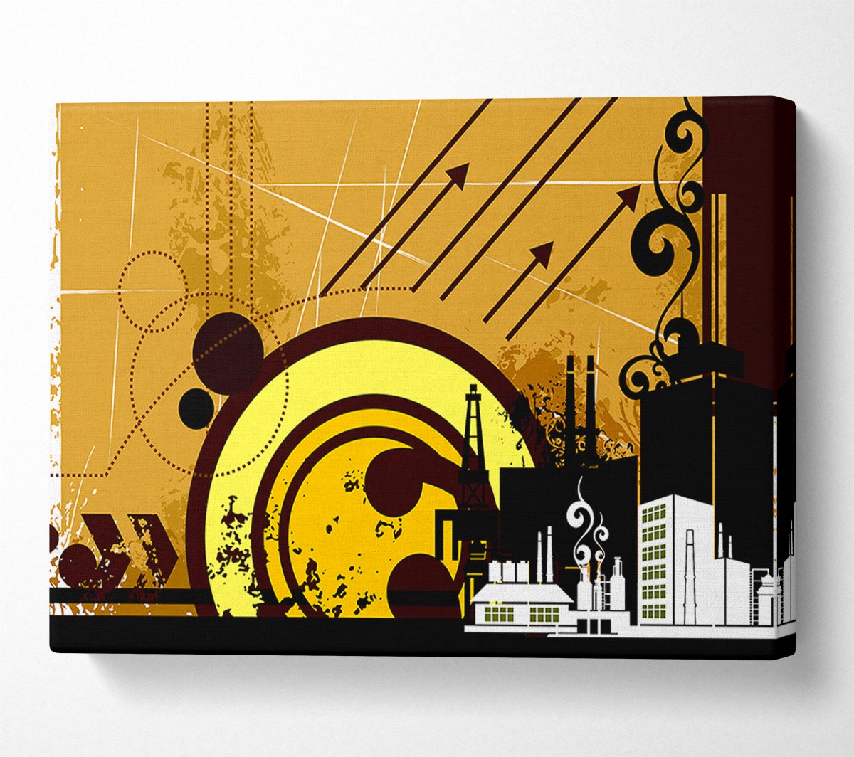 Contemporary City Sun Brown Canvas Wall Art - Zestio