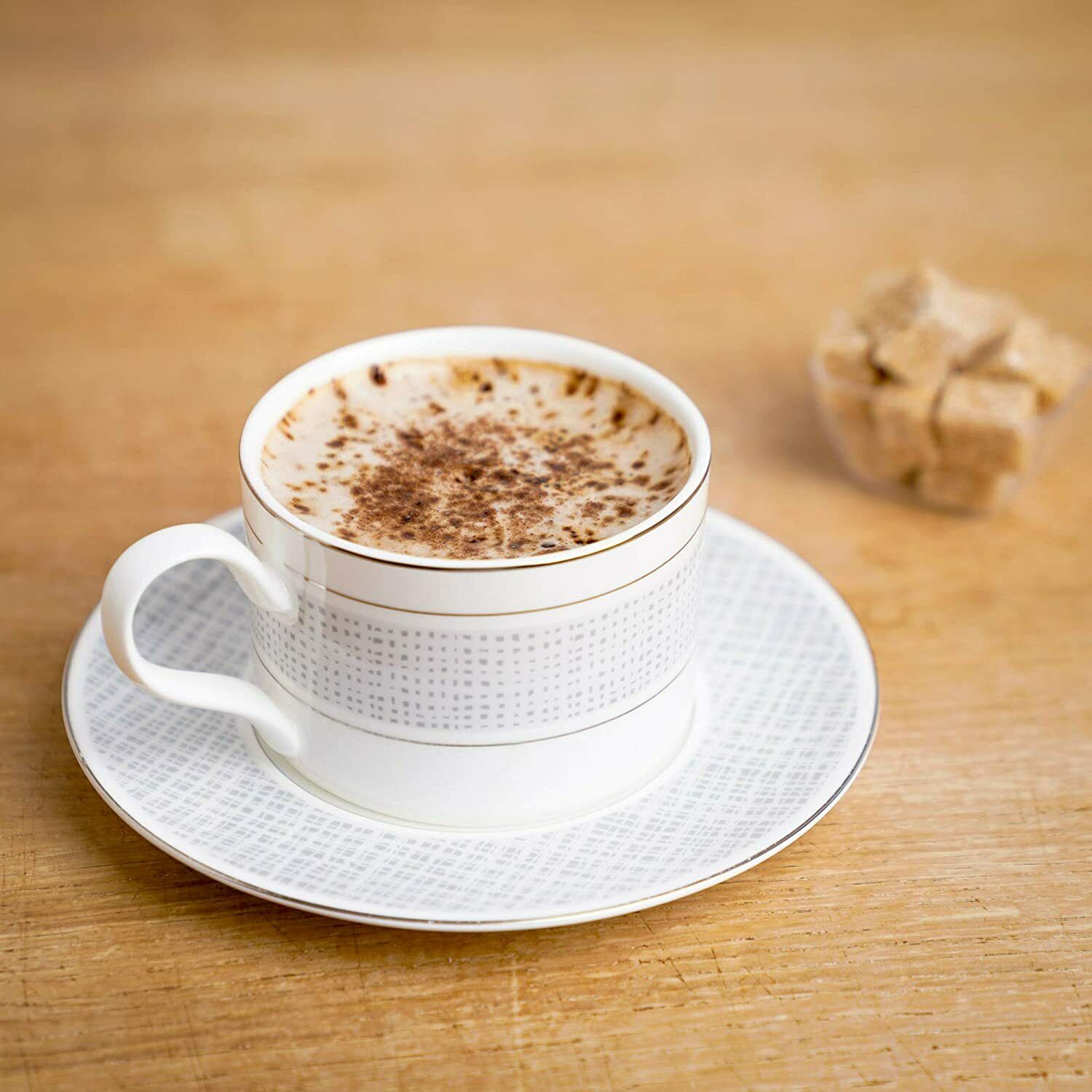Cup and Saucer Set Classic Pattern with Silvering Banding Light Weight 290ml (Set 4) 4 CUPS/ 4 SAUCERS