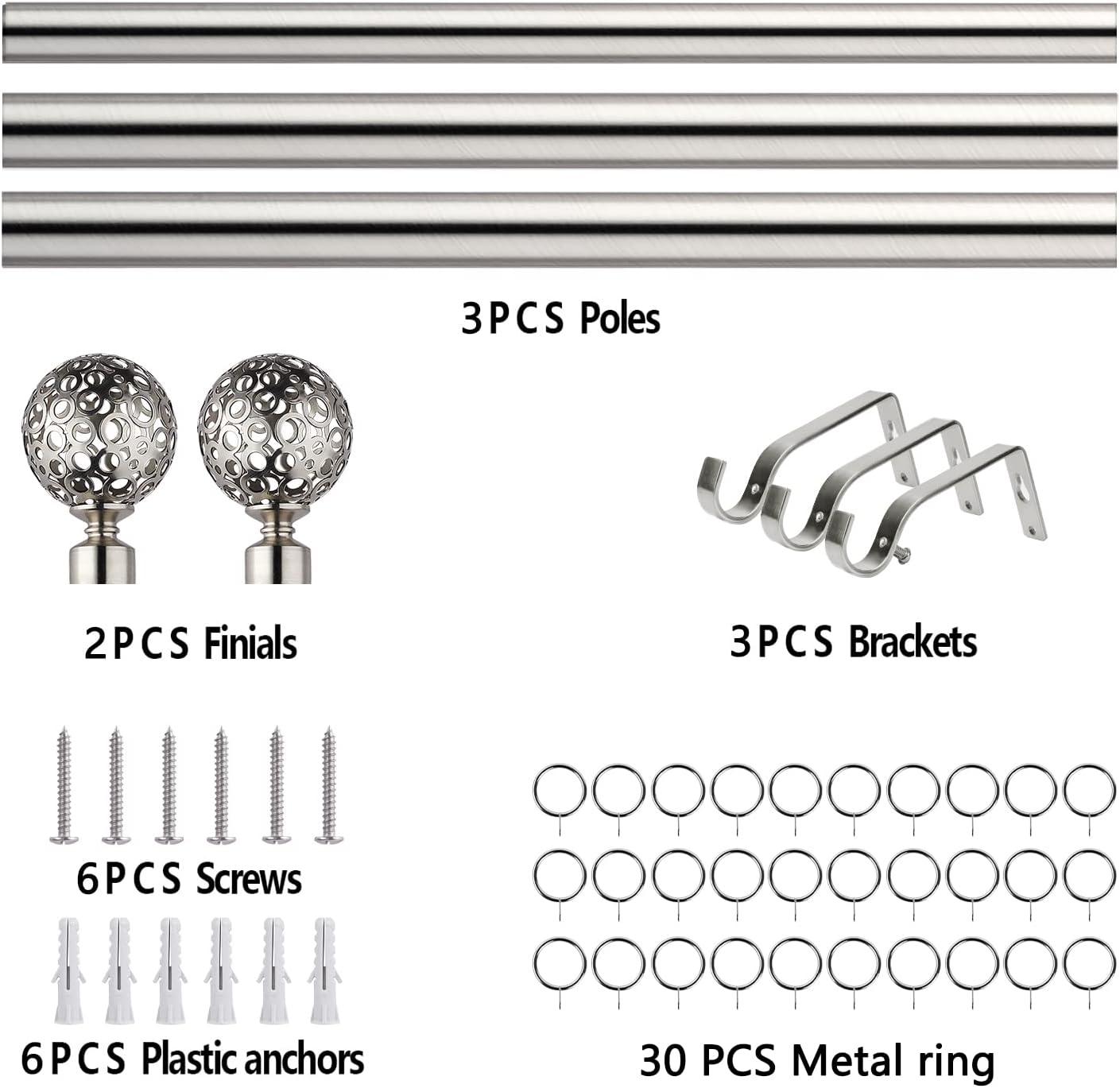 Curtain Pole Globe Ball finials Extendable Curtain Pole 120-300 cm Satin