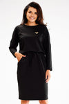 Elegant Loose Daydress with Long Sleeves, Waist Tie, Pockets, and Applique by Awama