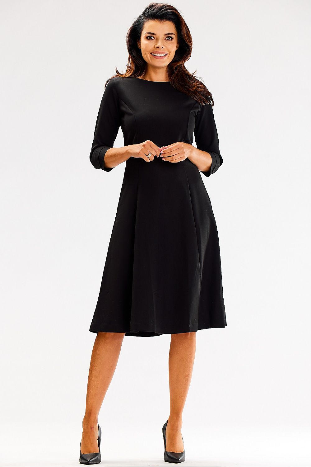 Elegant Blush Black Daydress by Awama - Comfortable Fit with Round Neckline