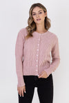 MKM Elegant Hip-Length Cardigan With Round Neckline & Decorative Weaves - 90% Acrylic, 10% Wool
