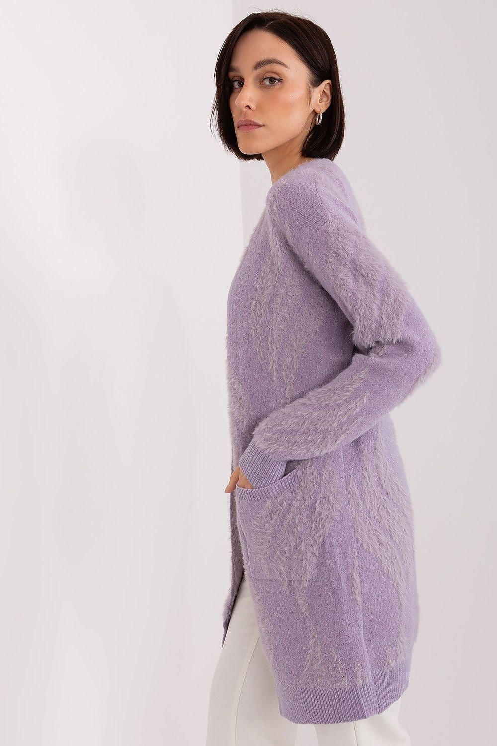 Luxurious Long Sleeve Bedspread Cardigan with Pockets in Variegated Fabric for Everyday Comfort