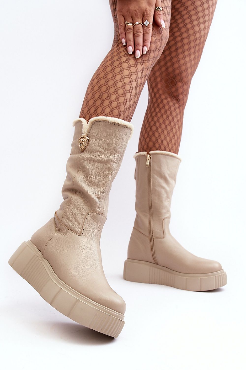 Luxury Women's Thigh-High Leather Boots with Insulated Wool Lining and Decorative Accent