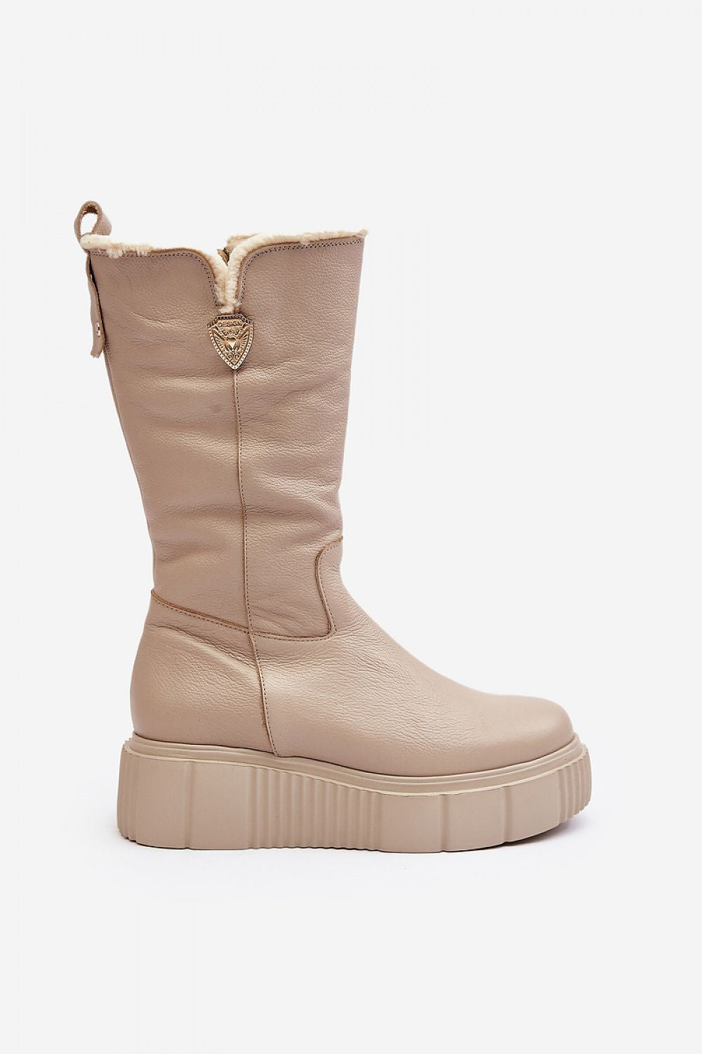 Luxury Women's Thigh-High Leather Boots with Insulated Wool Lining and Decorative Accent