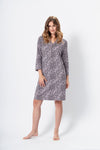 Ewa Women's Cotton Nightshirt with Leopard Print and 7/8 Sleeves in Lily and Black