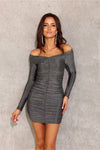 Roco Fashion Glitter Mini Dress with Exposed Shoulders and Long Sleeves - Elegant Evening Wear