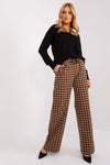 High-Waisted Lakerta Women's Trousers with Waist Tie and Pepite Pattern - Wide Leg Casual Pants