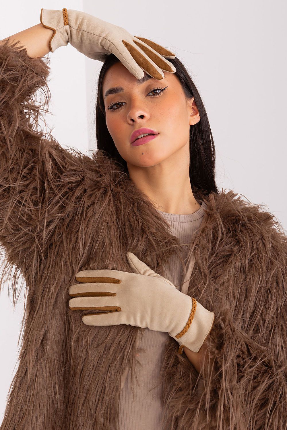 Elegant Women's Touchscreen Gloves with Braided Wrist Straps and Embroidered Flower Detail