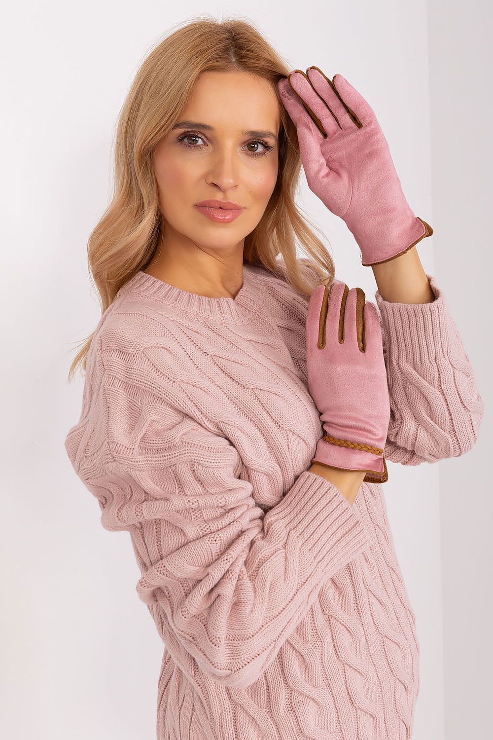 Elegant Women's Touchscreen Gloves with Braided Wrist Straps and Embroidered Flower Detail