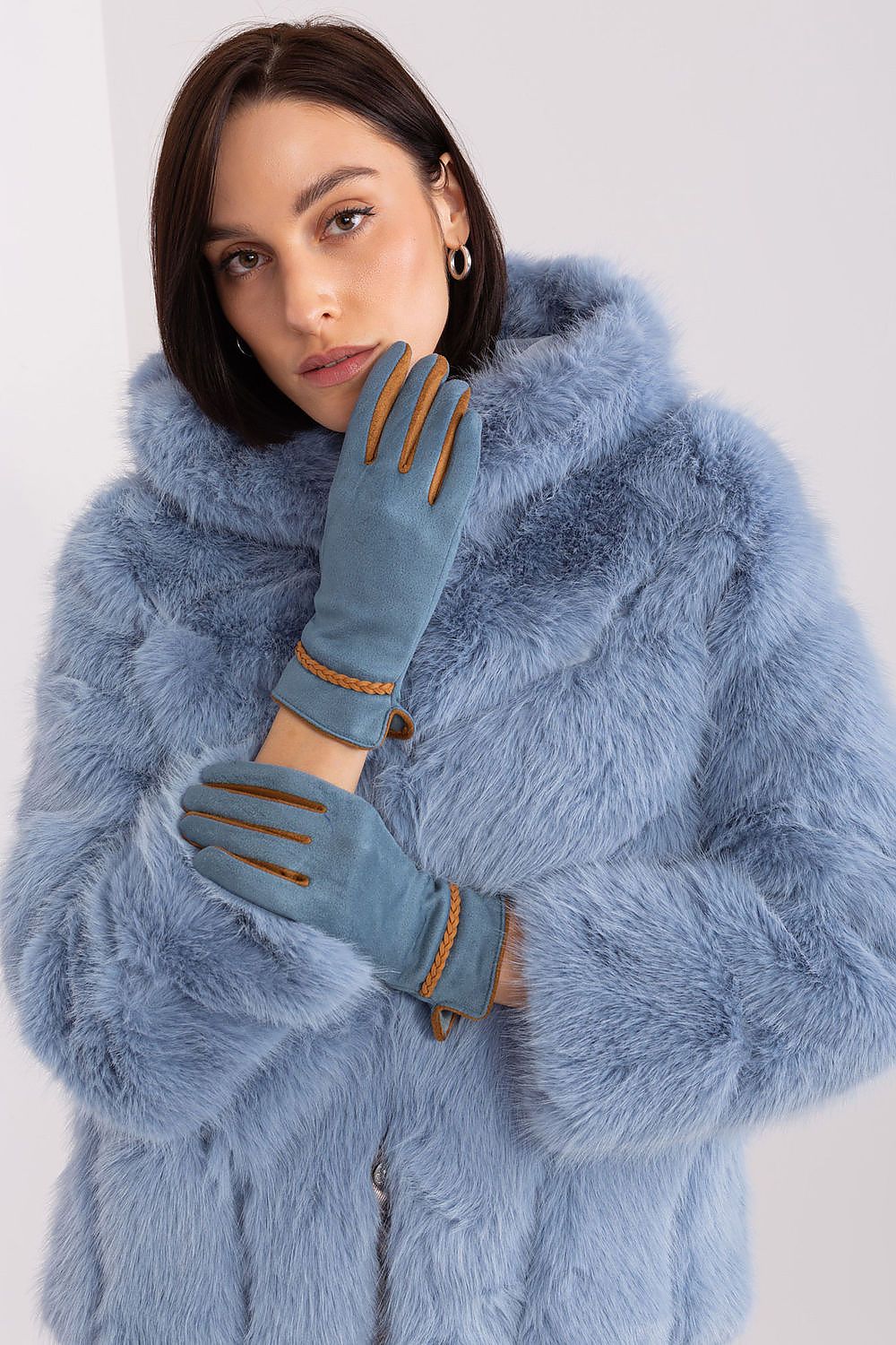 Elegant Women's Touchscreen Gloves with Braided Wrist Straps and Embroidered Flower Detail