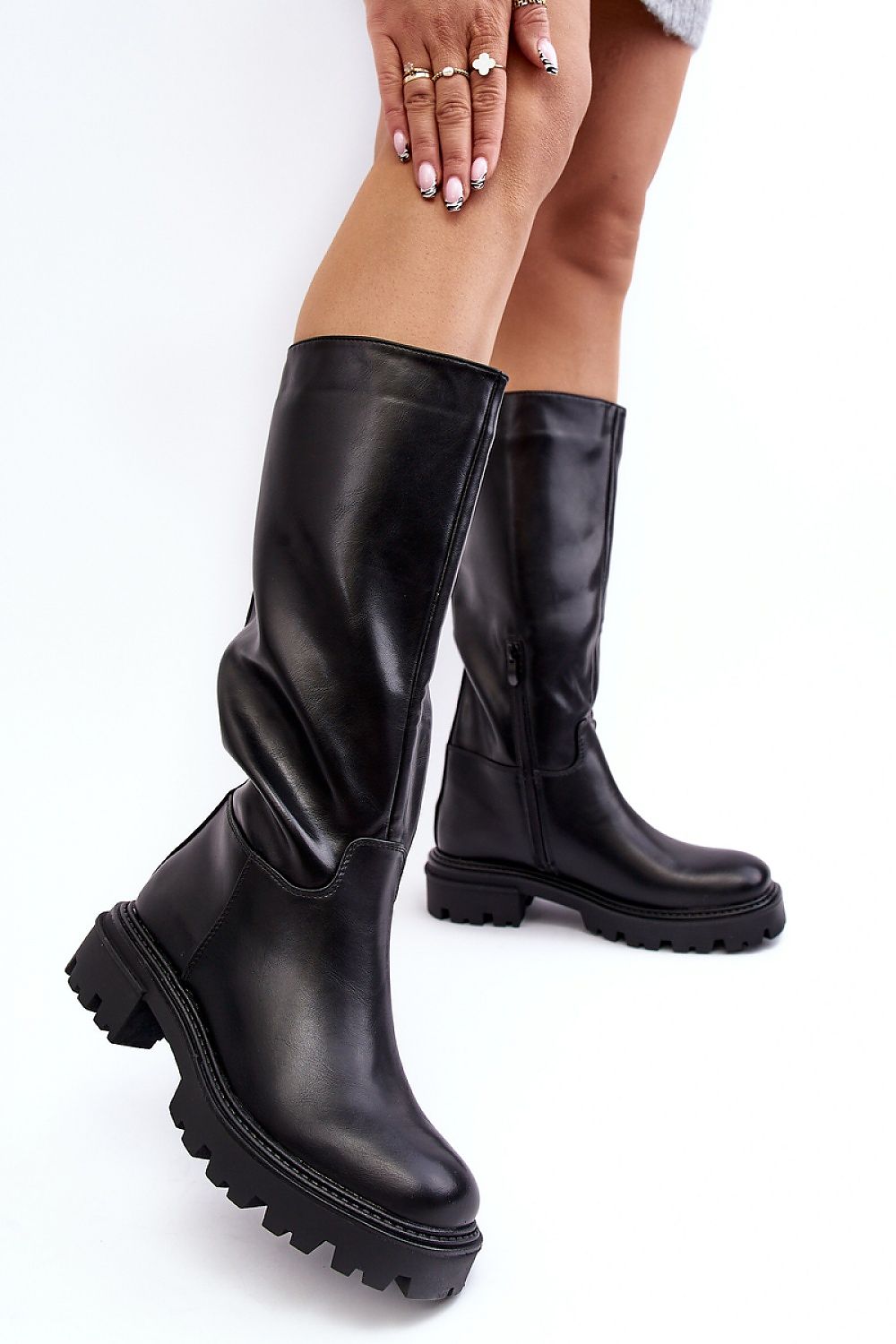 Stylish Women's Eco Leather Knee-High Heel Boots with Insulation and Zipper Fastening