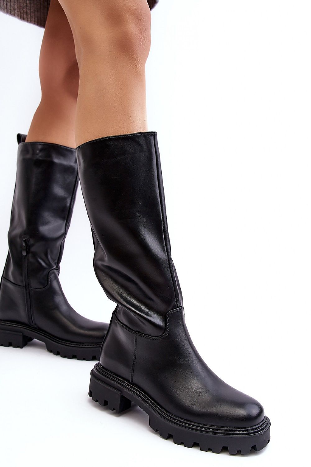 Stylish Women's Eco Leather Knee-High Heel Boots with Insulation and Zipper Fastening