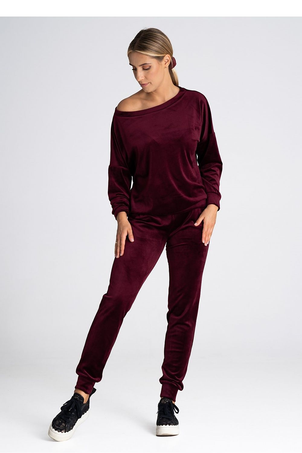 Luxury Velour Tracksuit Trousers with Elastic Waistband and Pockets by Figl