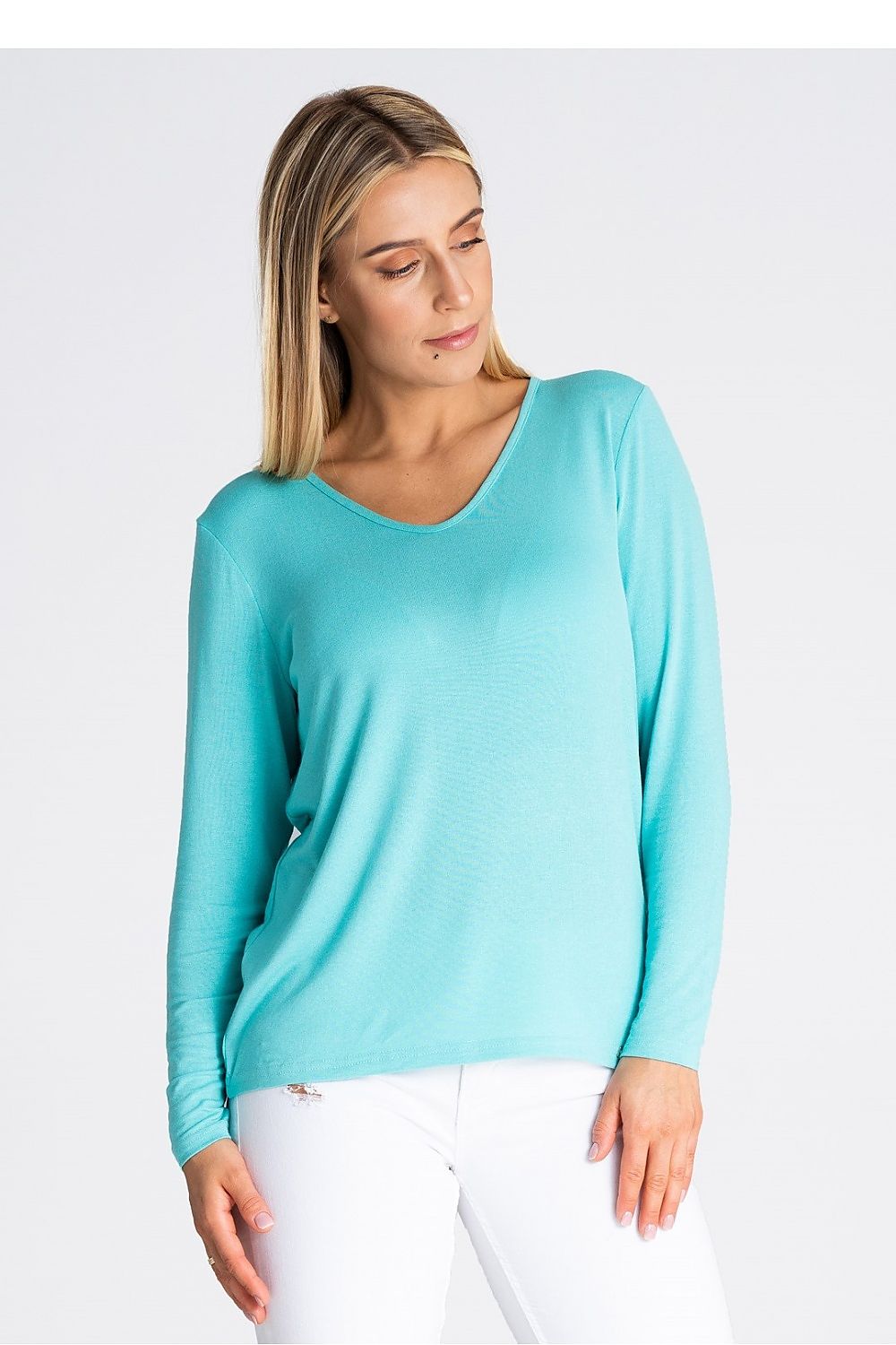 Elegant Figl Blouse with V-Neckline and Long Sleeves - Luxurious 94% Viscose Fabric