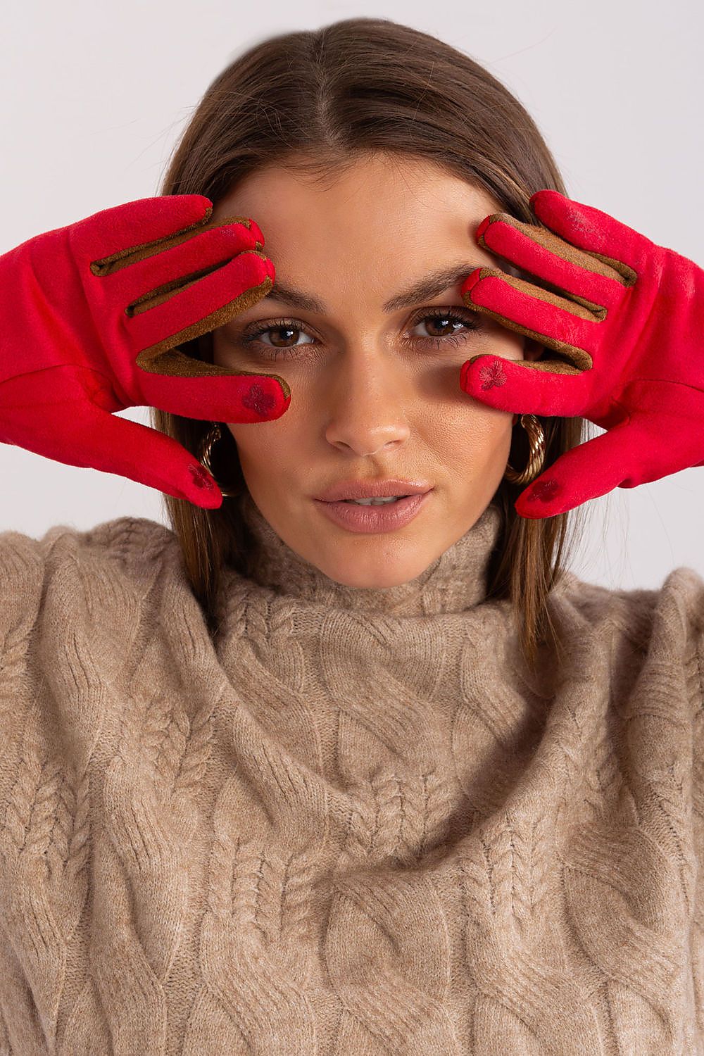 Elegant Women's Touchscreen Gloves with Braided Wrist Straps and Embroidered Flower Detail