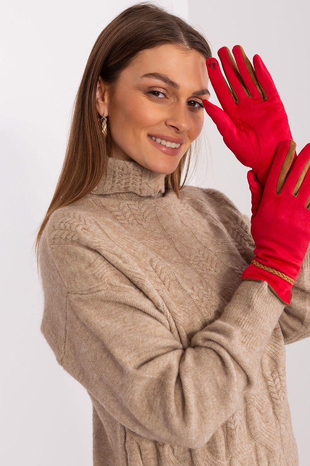 Elegant Women's Touchscreen Gloves with Braided Wrist Straps and Embroidered Flower Detail