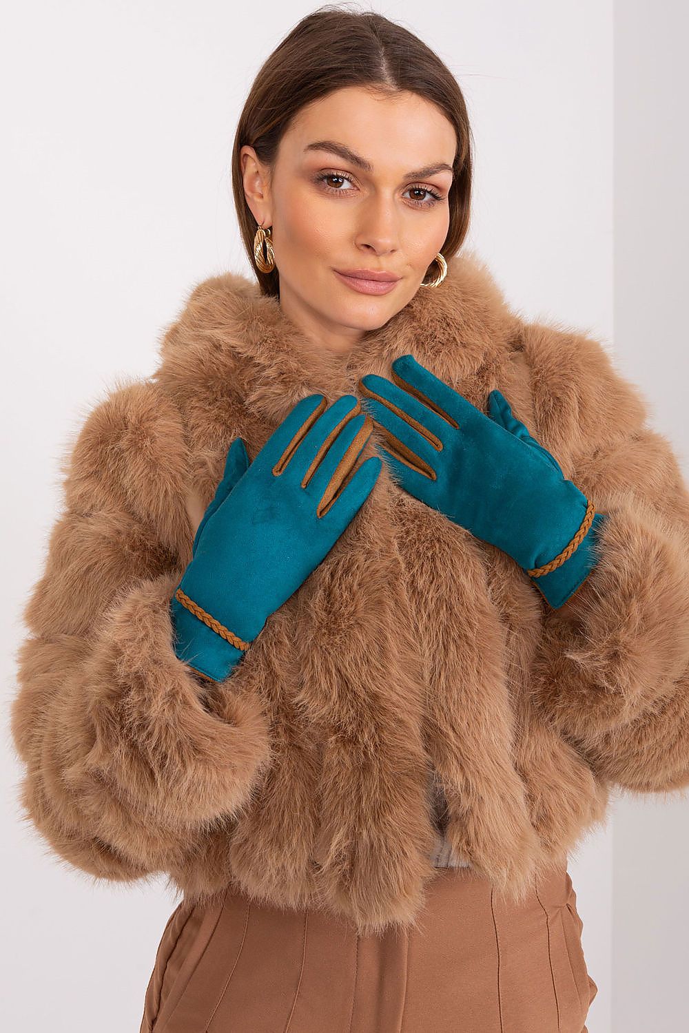 Elegant Women's Touchscreen Gloves with Braided Wrist Straps and Embroidered Flower Detail