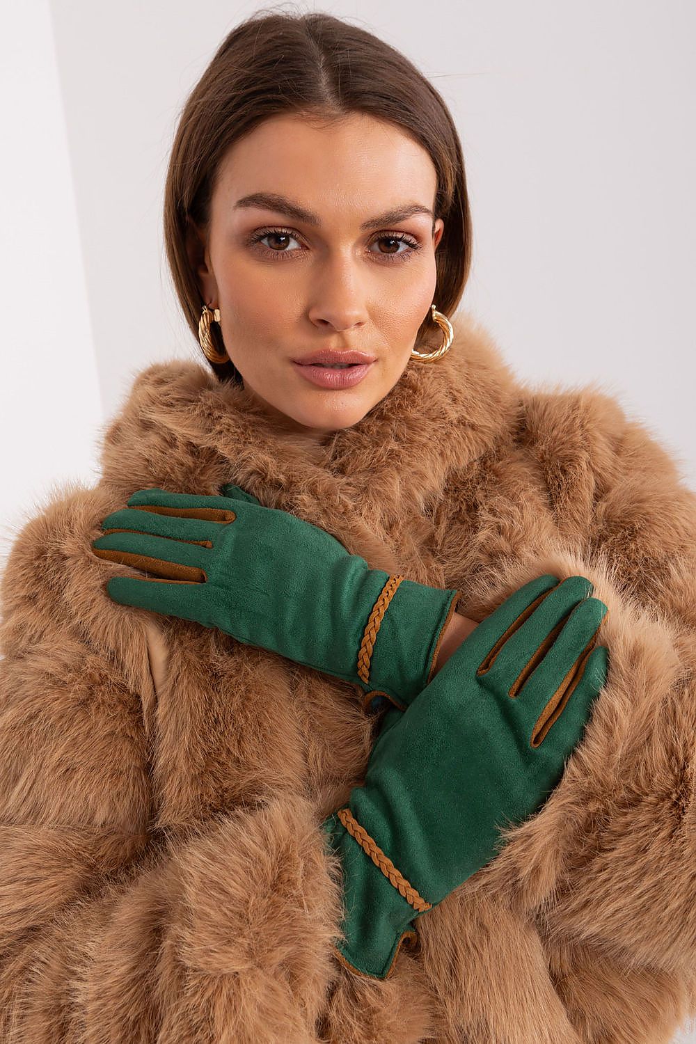 Elegant Women's Touchscreen Gloves with Braided Wrist Straps and Embroidered Flower Detail
