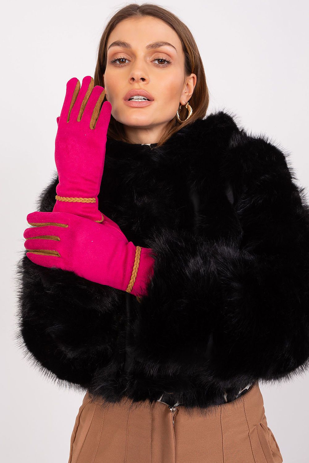 Elegant Women's Touchscreen Gloves with Braided Wrist Straps and Embroidered Flower Detail