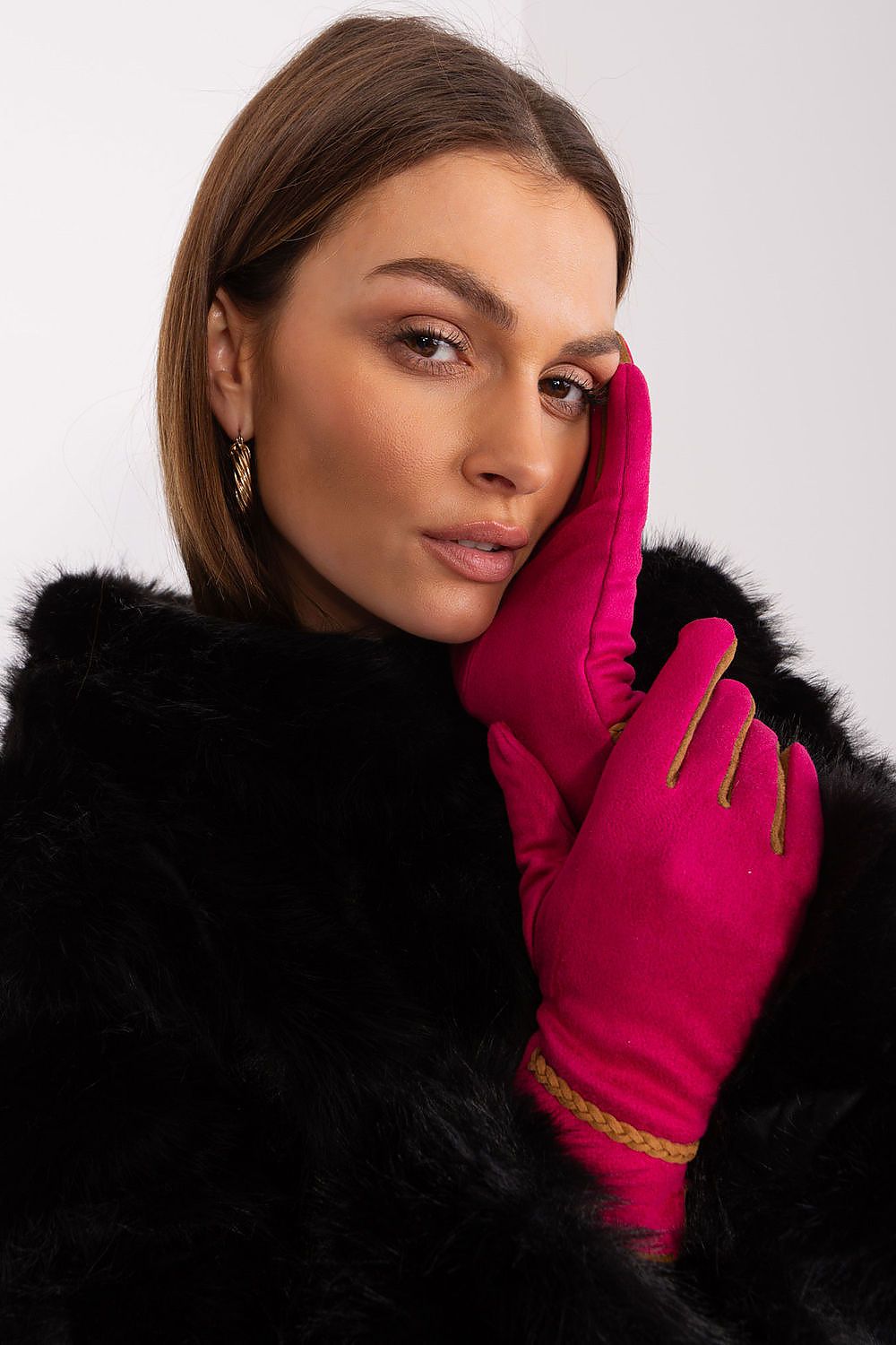 Elegant Women's Touchscreen Gloves with Braided Wrist Straps and Embroidered Flower Detail