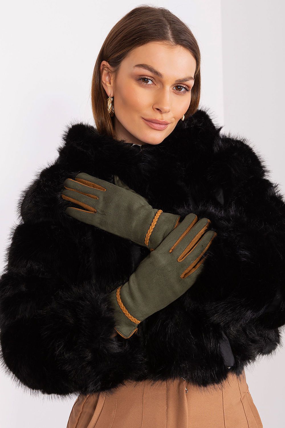 Elegant Women's Touchscreen Gloves with Braided Wrist Straps and Embroidered Flower Detail