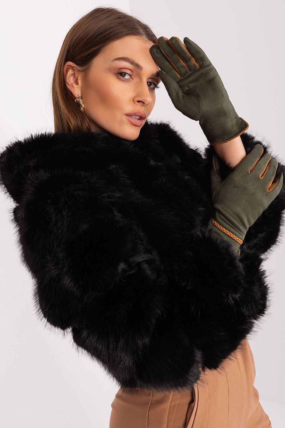 Elegant Women's Touchscreen Gloves with Braided Wrist Straps and Embroidered Flower Detail